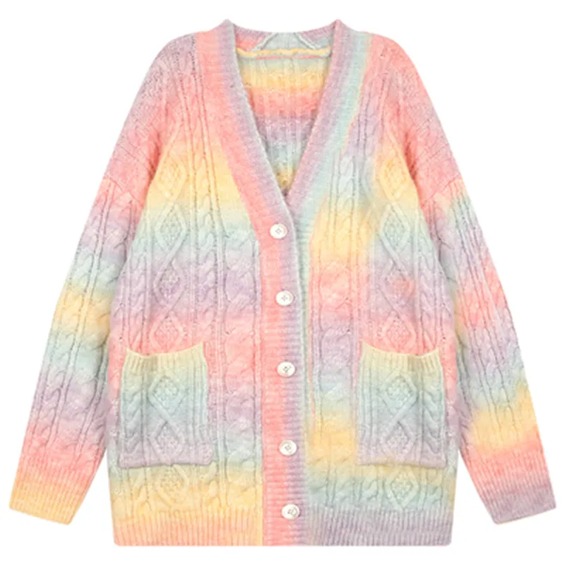 Colorful Rainbow Sweater Cardigan AD12607