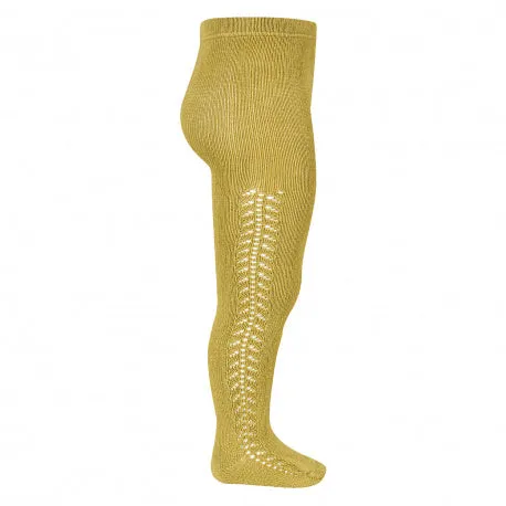 Side openwork warm tights MUSTARD