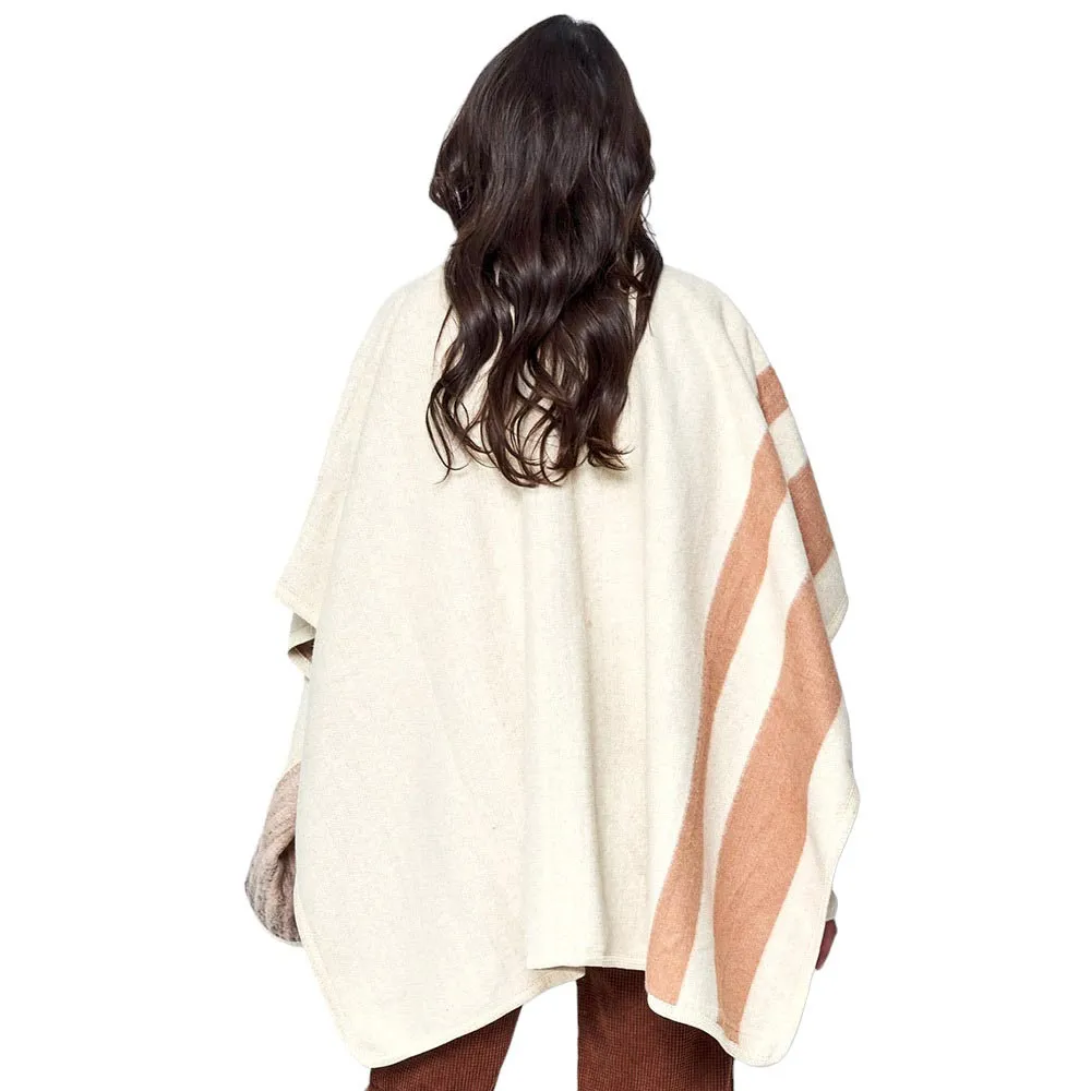 Striped Button Closure Cape Ruana Poncho