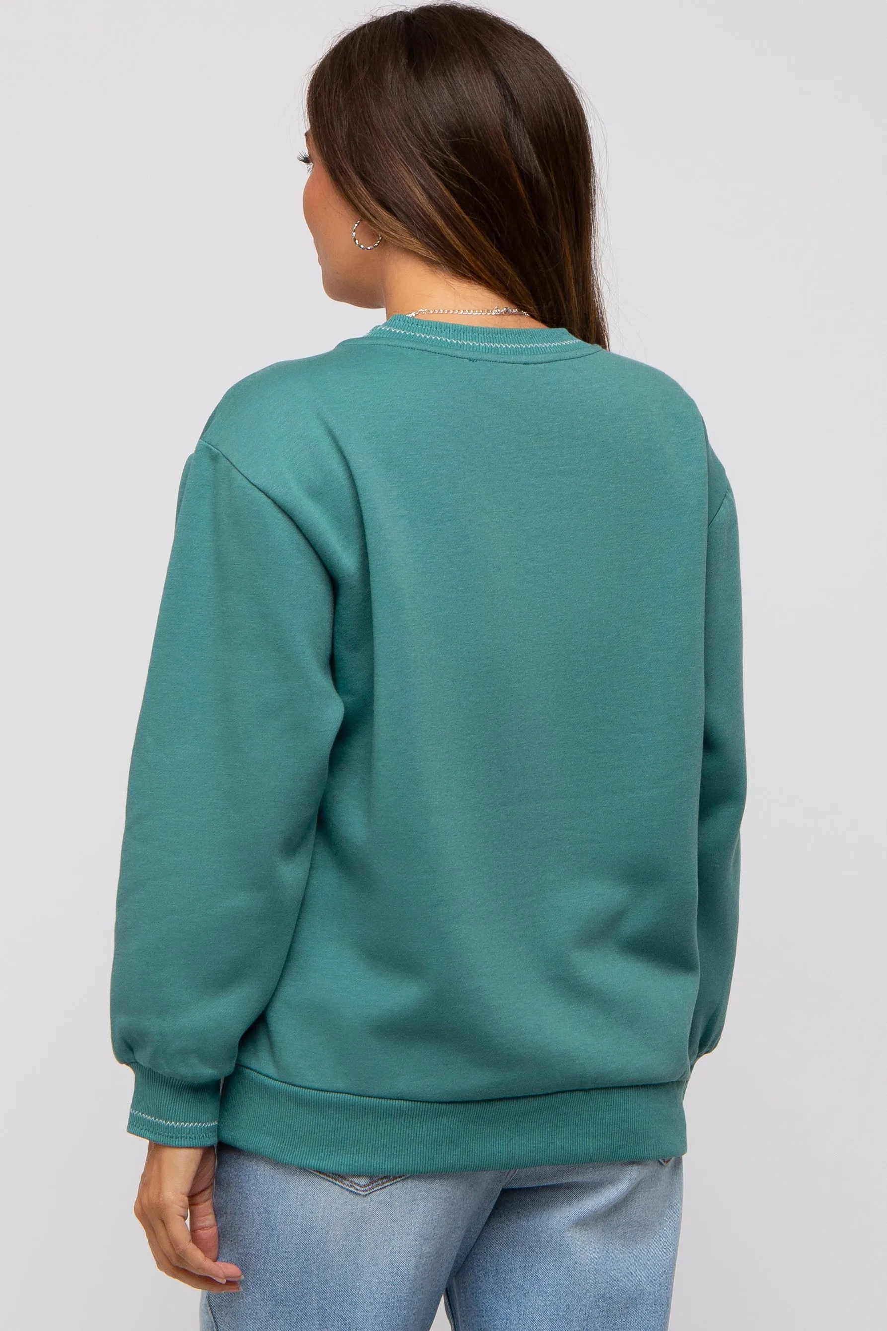 Teal Embroidered Fleece Maternity Sweatshirt