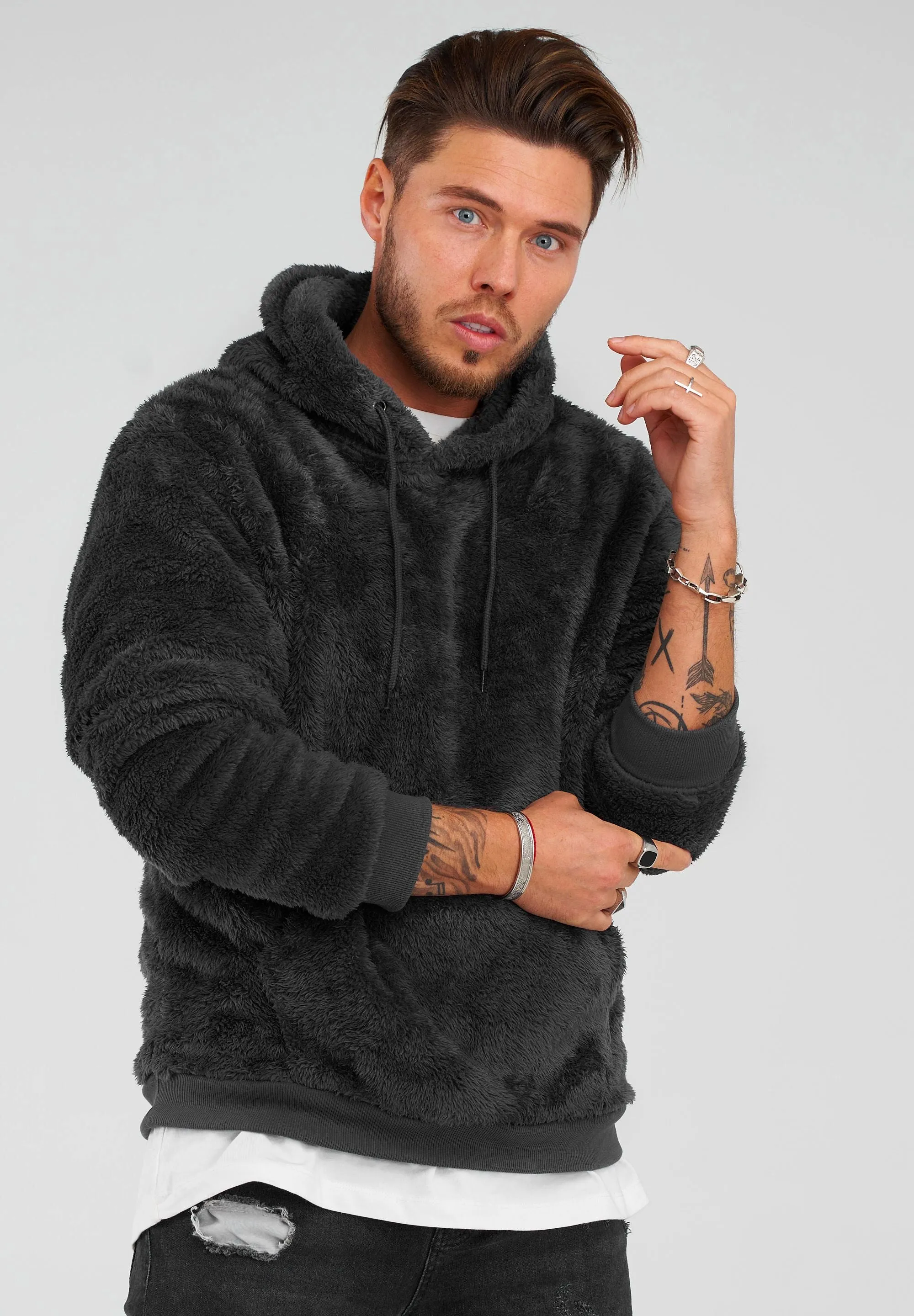 Teddy Fleece Hoodie MT-7450 Schwarz