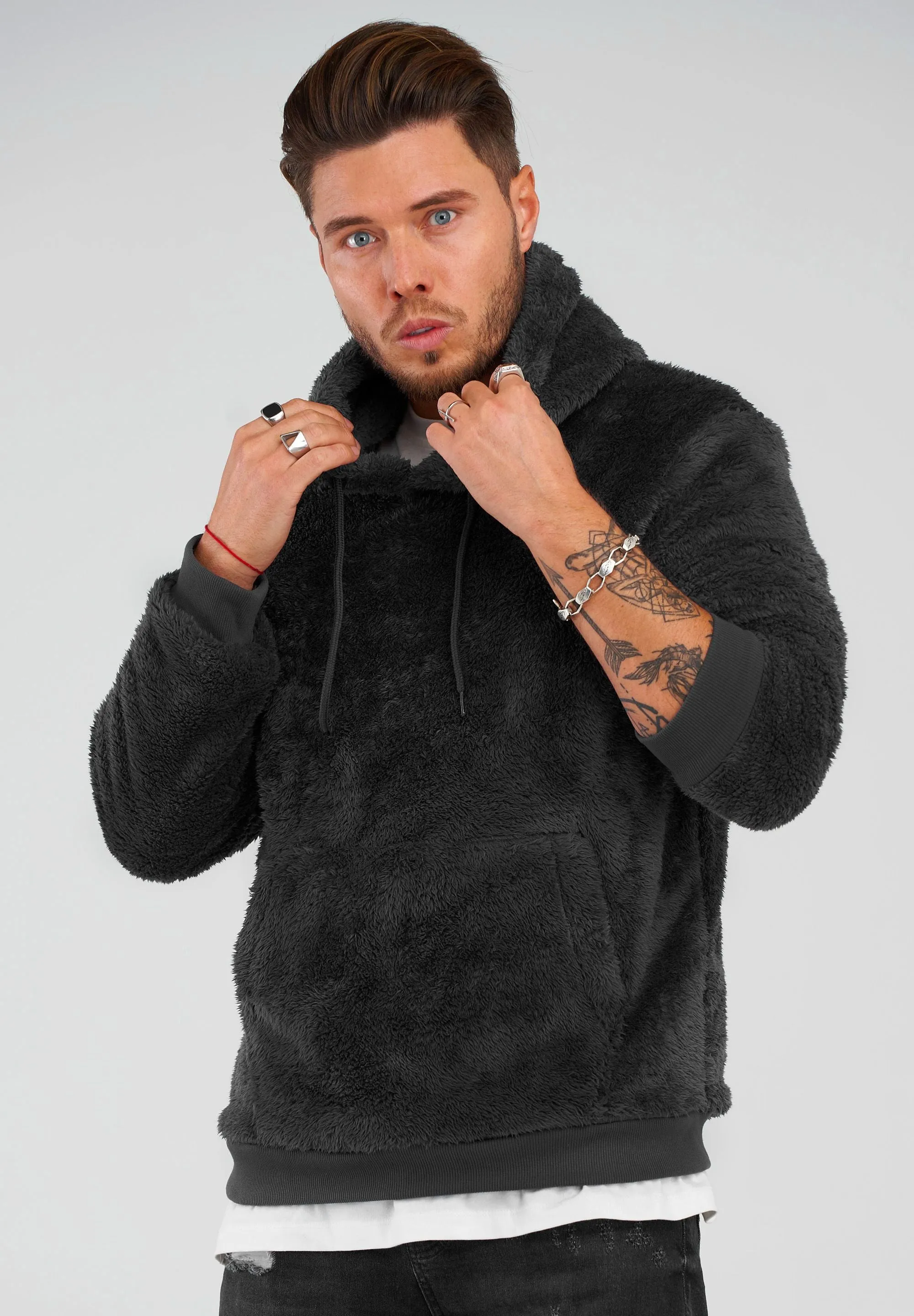 Teddy Fleece Hoodie MT-7450 Schwarz