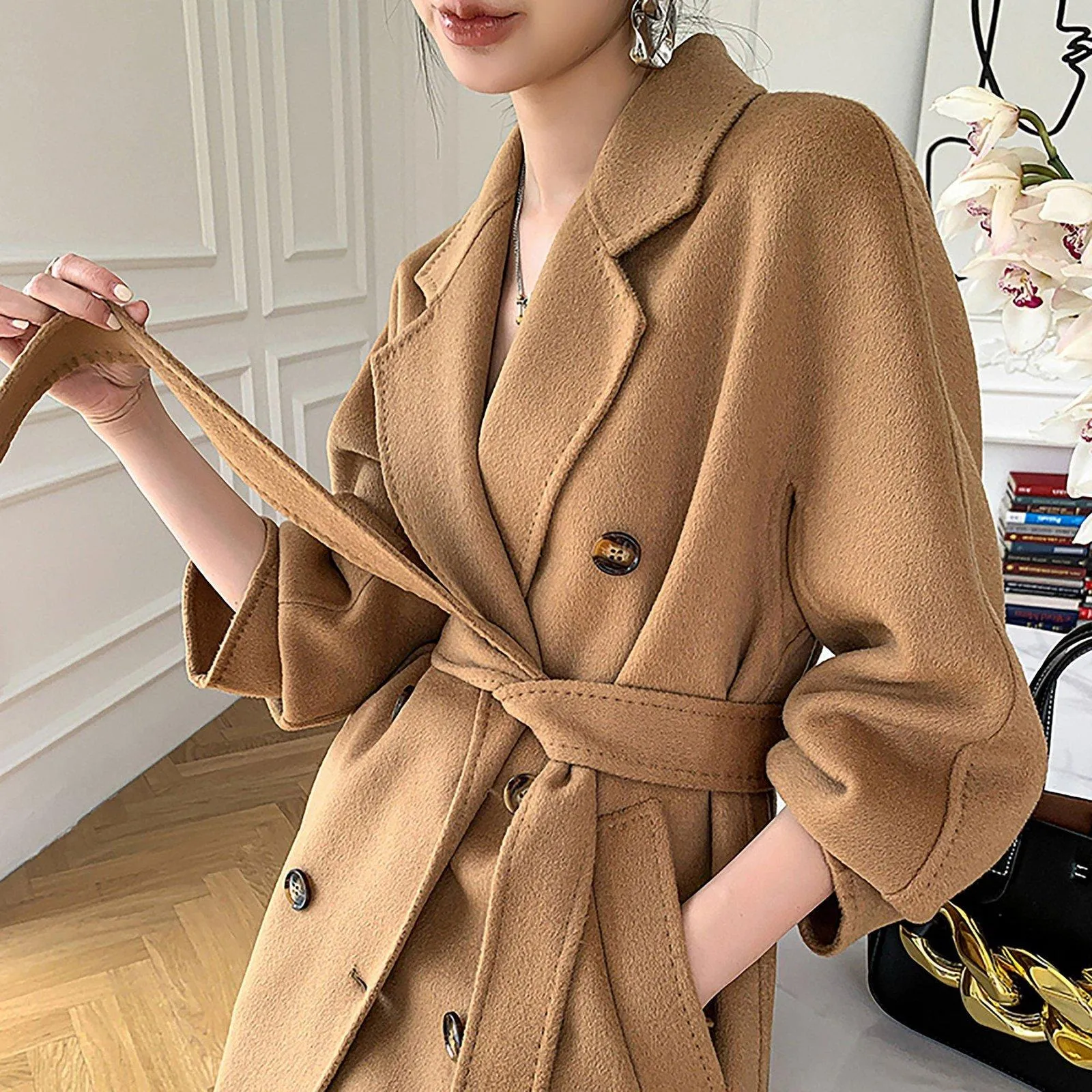 Women Double Faced Wool Overcoat,Camel Wool long coat,Oversize Wool Coat,Wrap Wool Coat,Warm Winter Coat,Cashmere Coat,Grey Long Woolen Coat