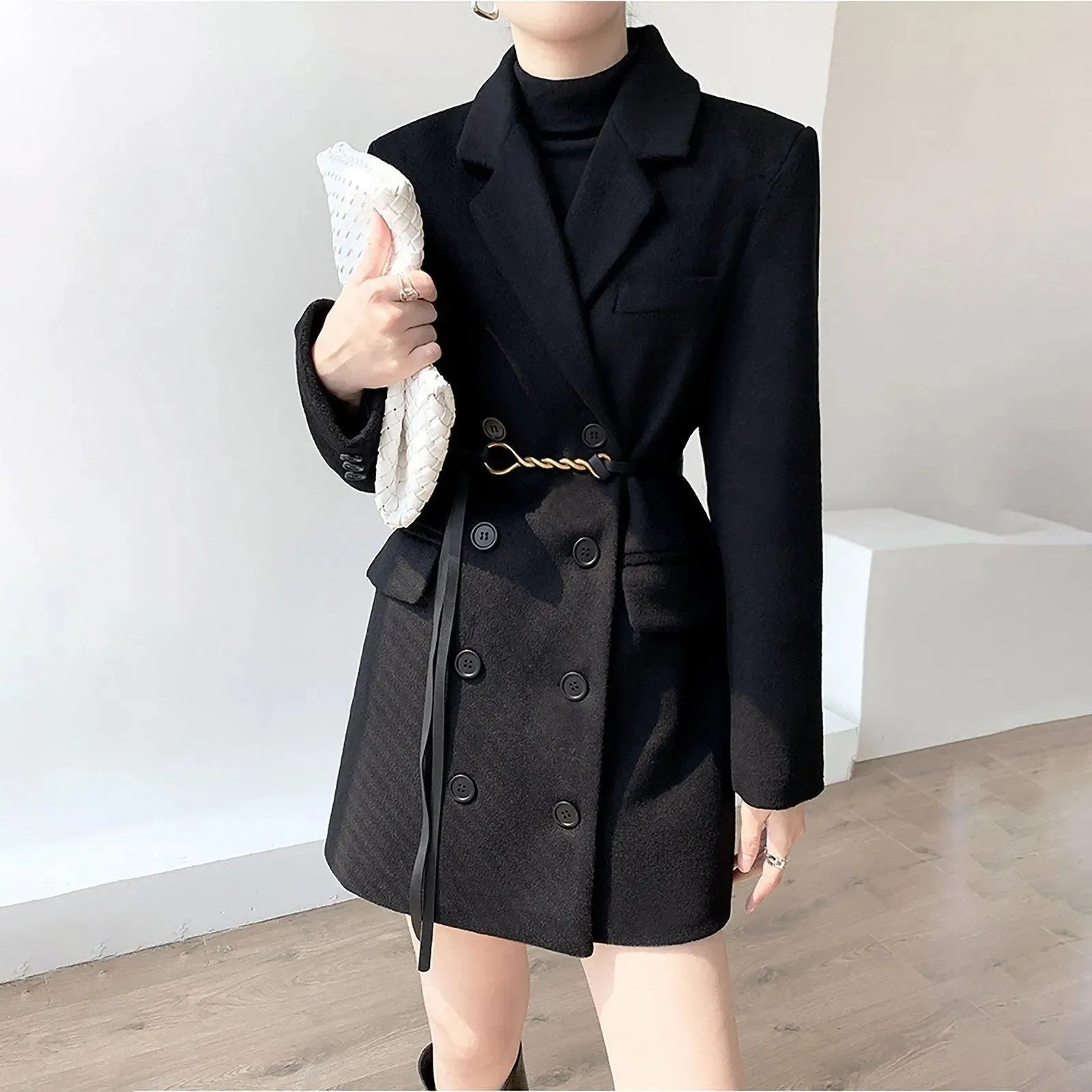 Women's black Long Wool Coat,thick Wool Overcoat,black wool coat,Double Breasted Wool Blend Coat,Warm long   black coat,wool long coat,W112