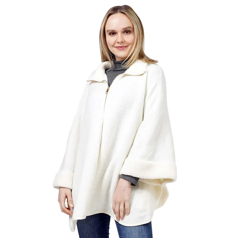 Zip Up Knit Cape Poncho