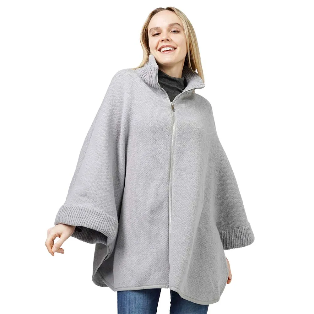 Zip Up Knit Cape Poncho